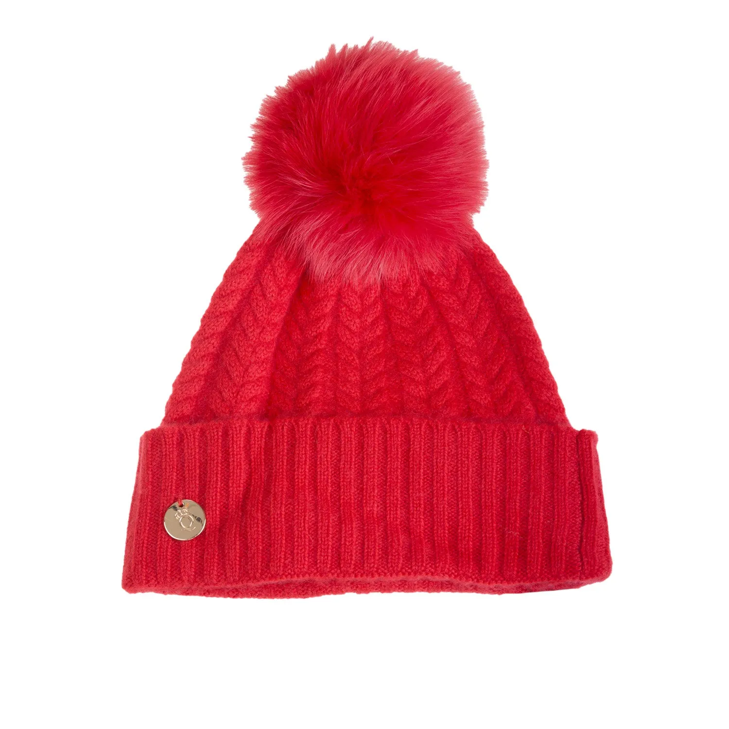 100% Cashmere New Georgie Hat Crimson/Ruby Red Pom