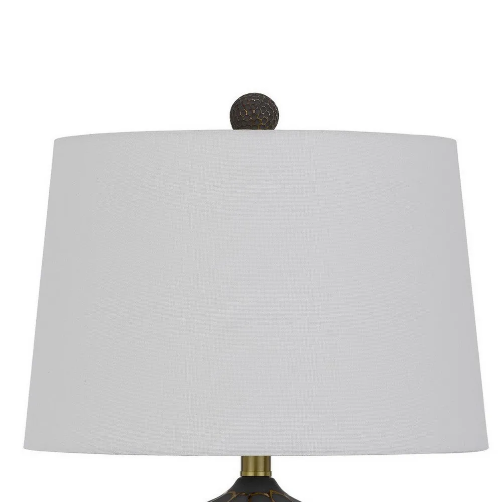 27 Inch Modern Curved Table Lamp, Set of 2, Round Shade, Black, Gold Resin By Casagear Home