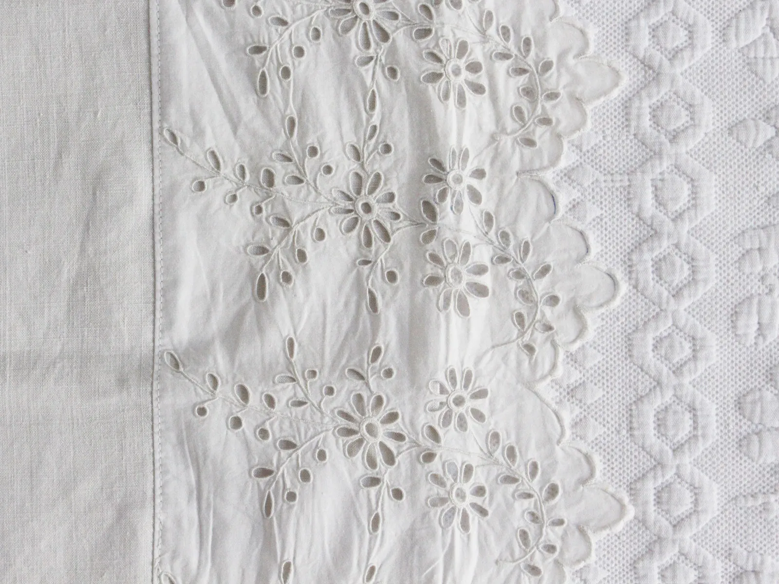 50cm Square Cushion - Antique French Embroidered Edging on Linen P363