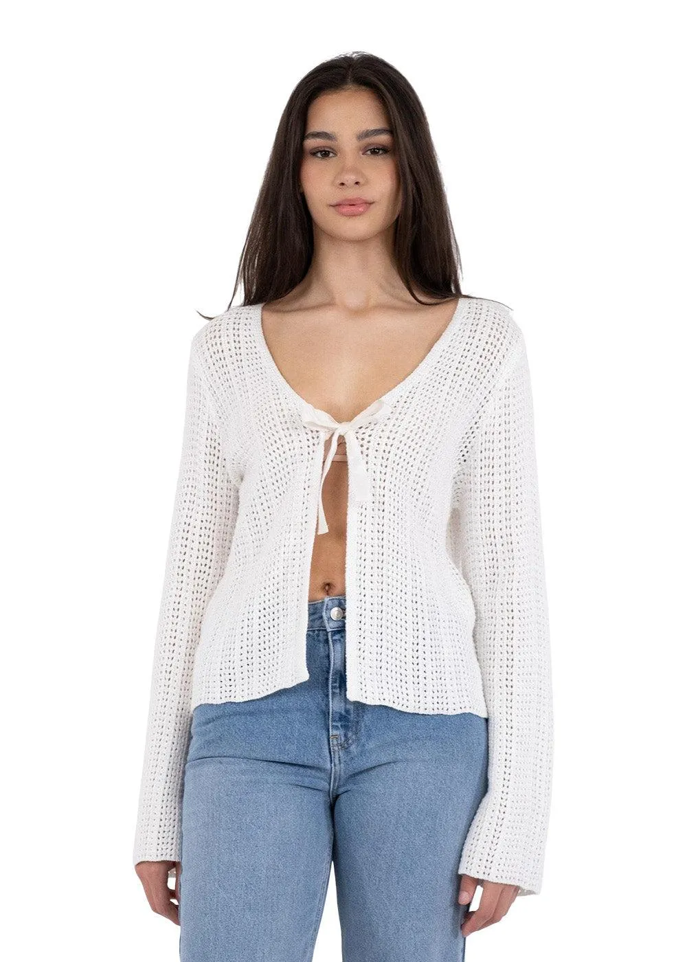 Bates Crochet Knit Cardigan - White
