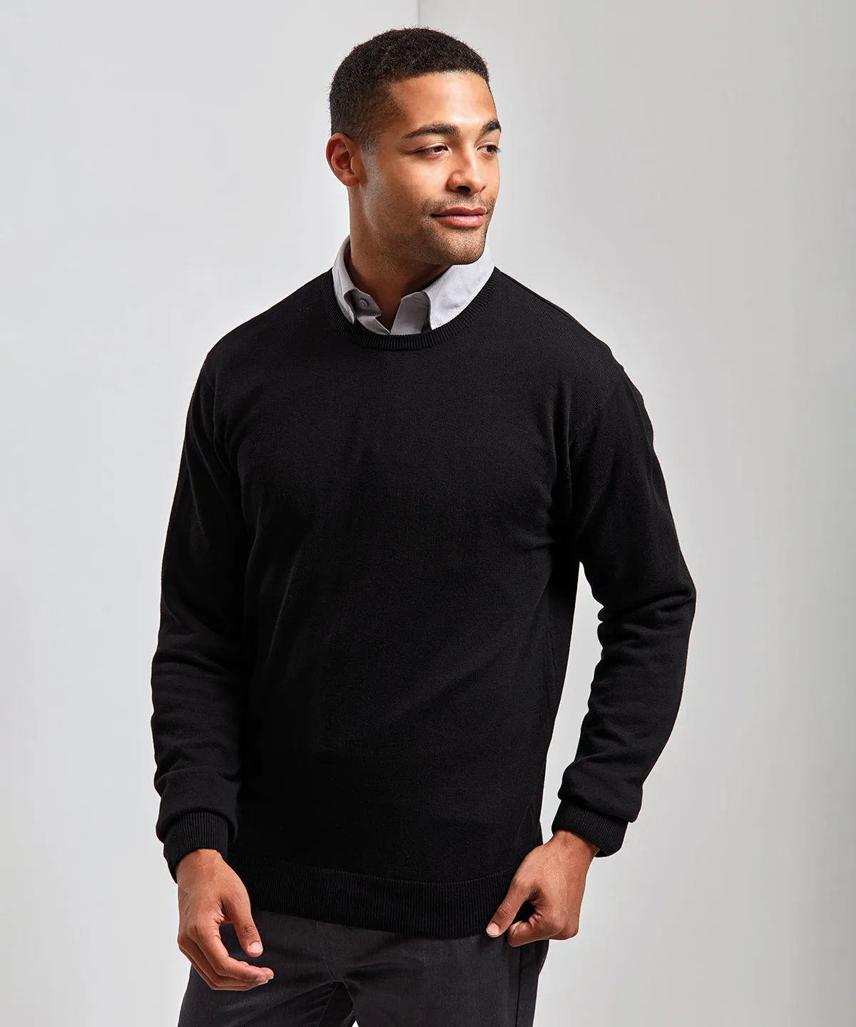 Black - Crew neck cotton-rich knitted sweater