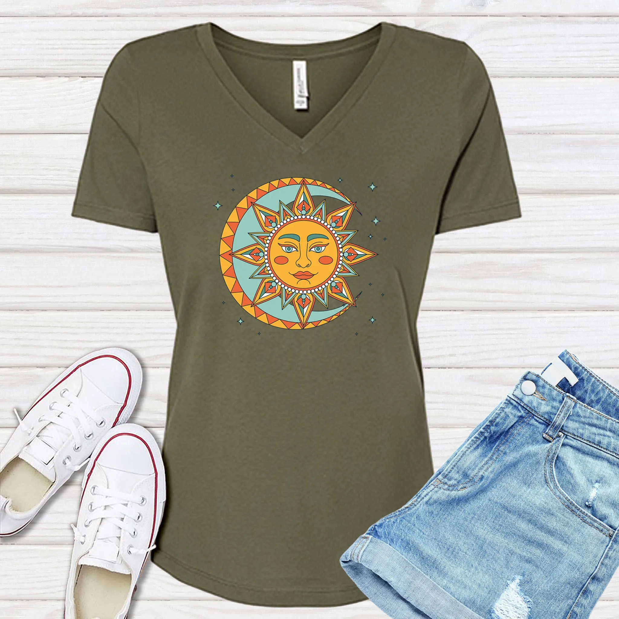 Boho Lunar Sun V-Neck