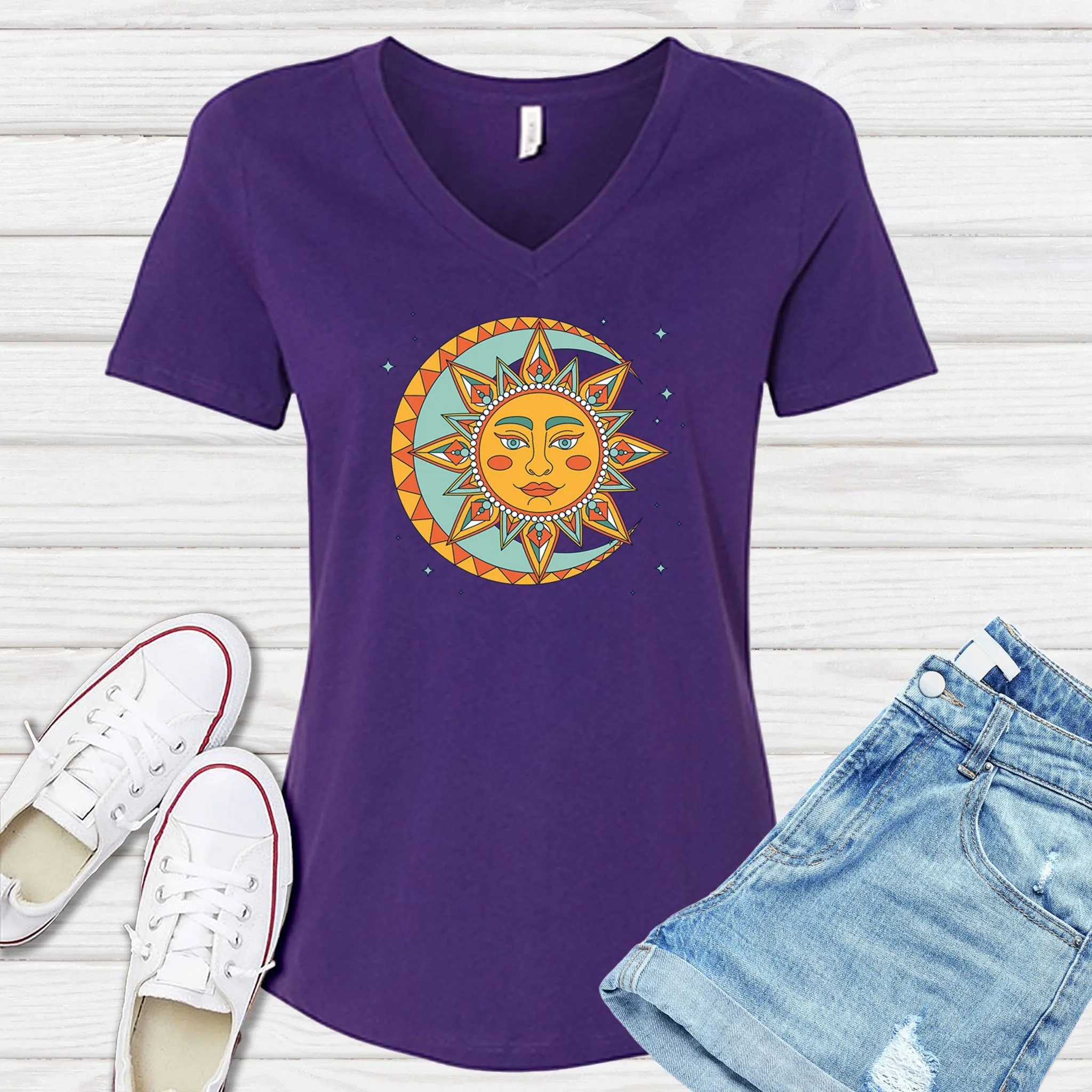 Boho Lunar Sun V-Neck