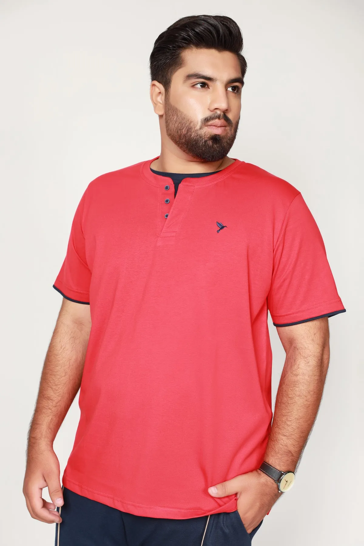 Bright Red Mock Neckline T-shirt (Plus Size) - S22 - MT0183P