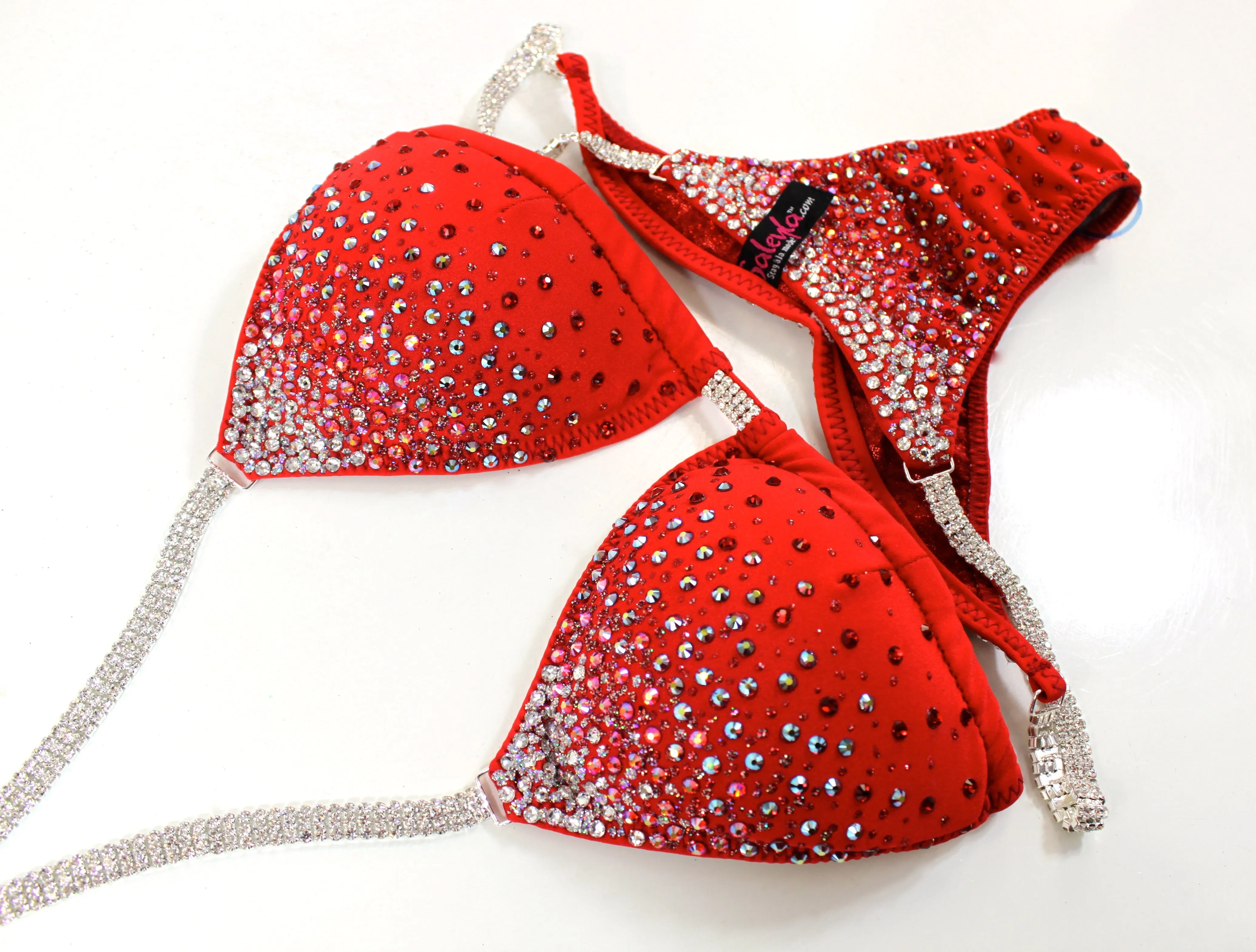 Bright Red Ombre Matte Spandex Bikini Suit