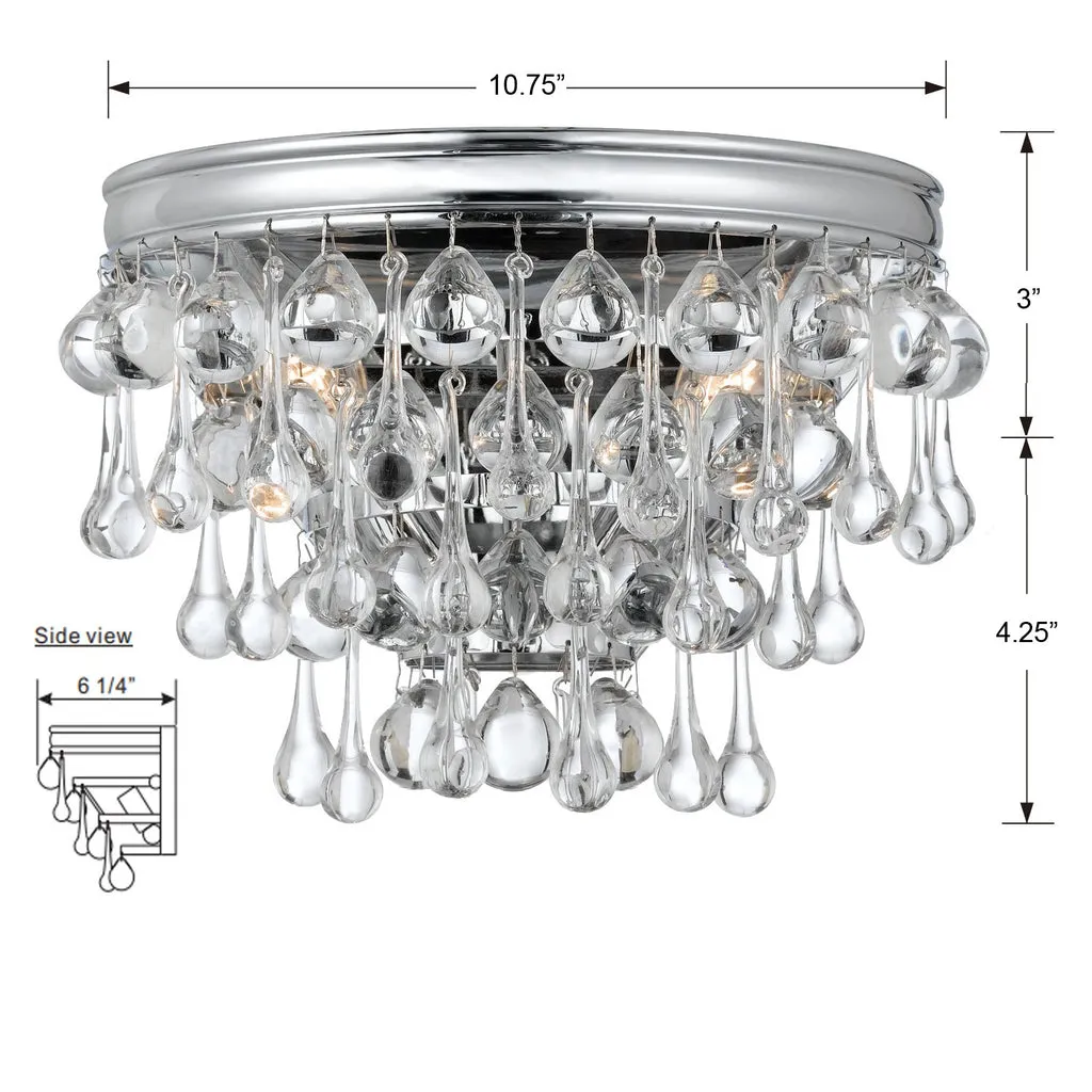 Calypso 2 Light Crystal Teardrop Polished Chrome Sconce