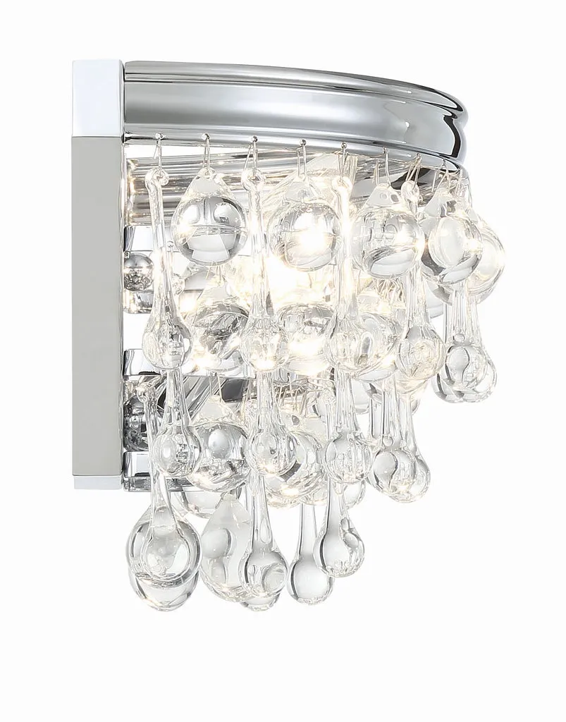 Calypso 2 Light Crystal Teardrop Polished Chrome Sconce