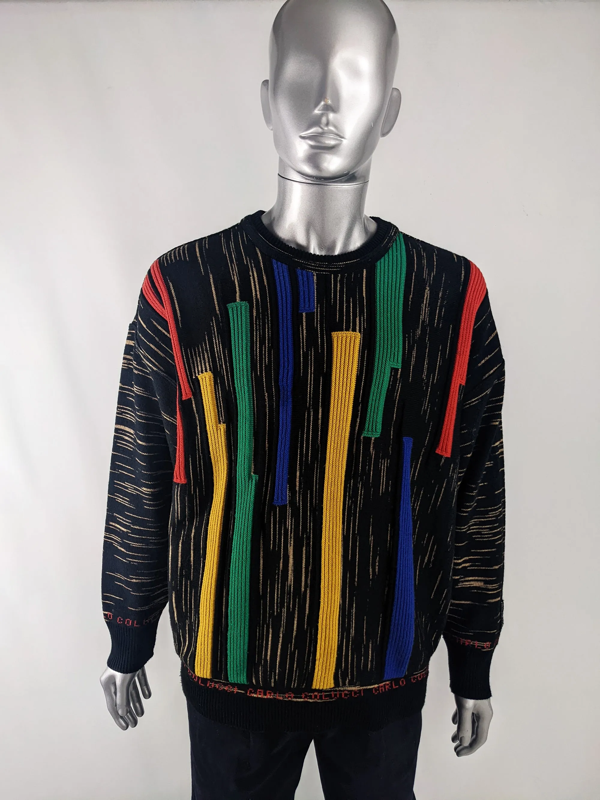Carlo Colucci Vintage Mens Black Wool Blend Jumper, 1980s