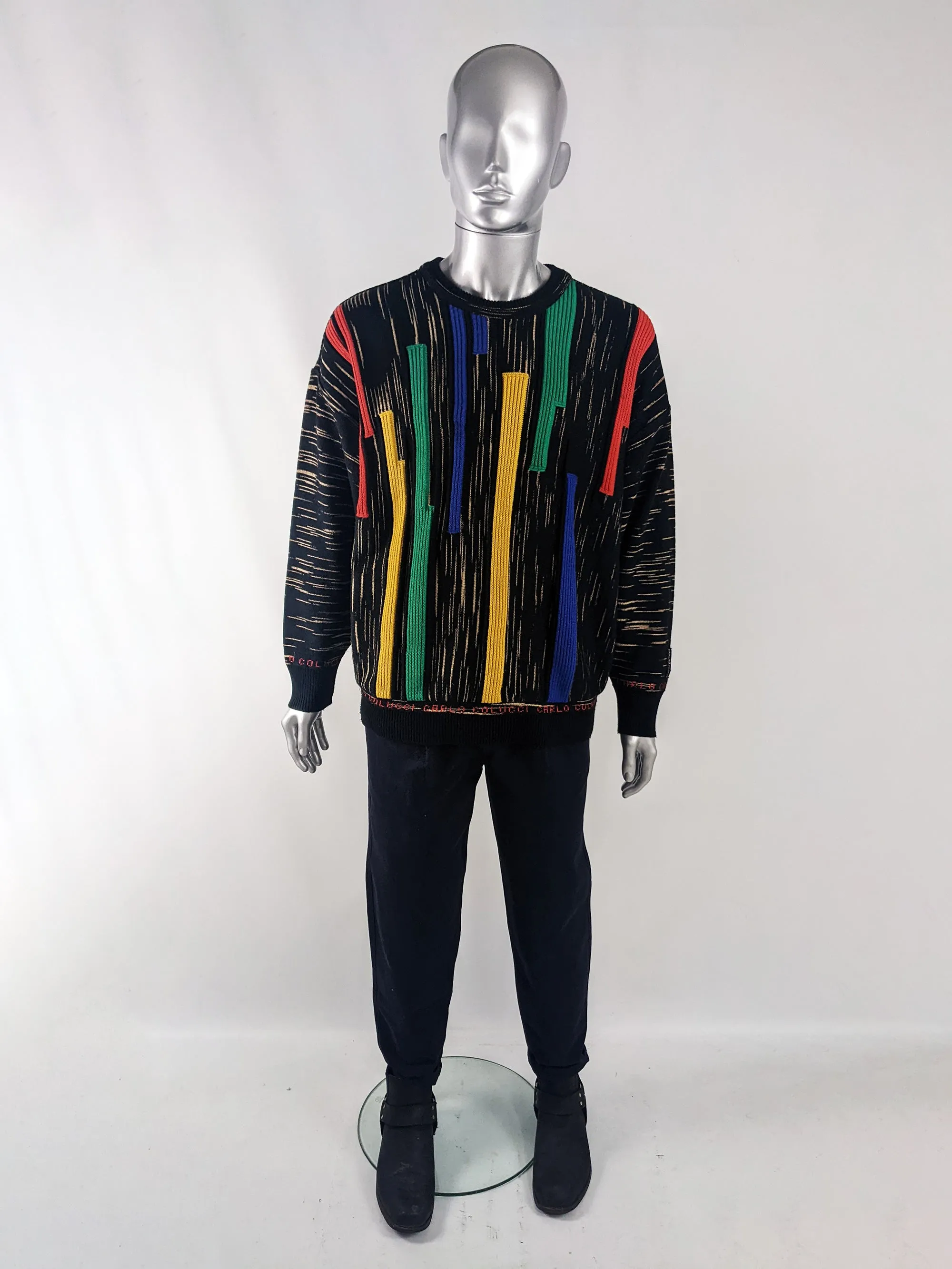Carlo Colucci Vintage Mens Black Wool Blend Jumper, 1980s