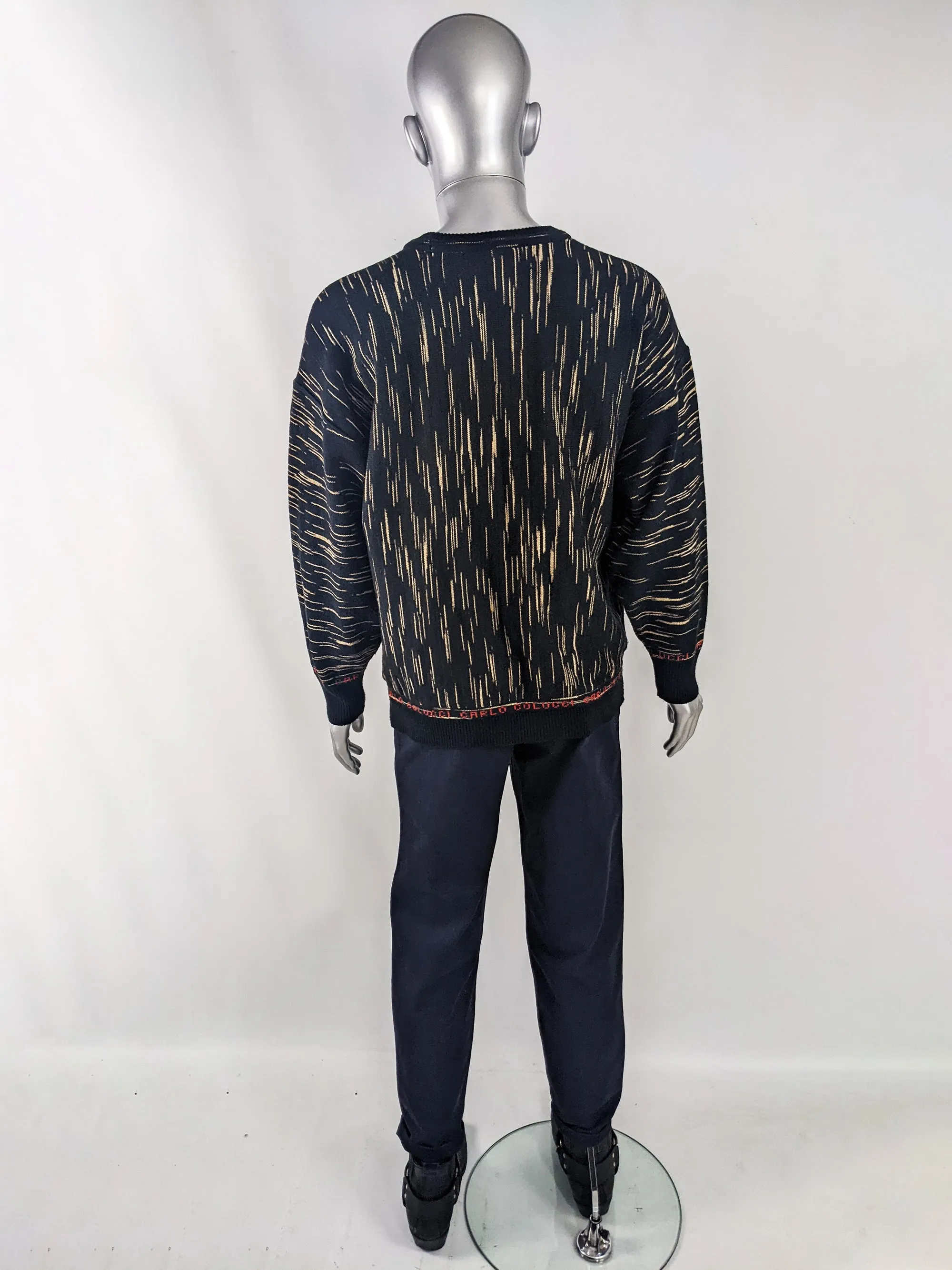 Carlo Colucci Vintage Mens Black Wool Blend Jumper, 1980s