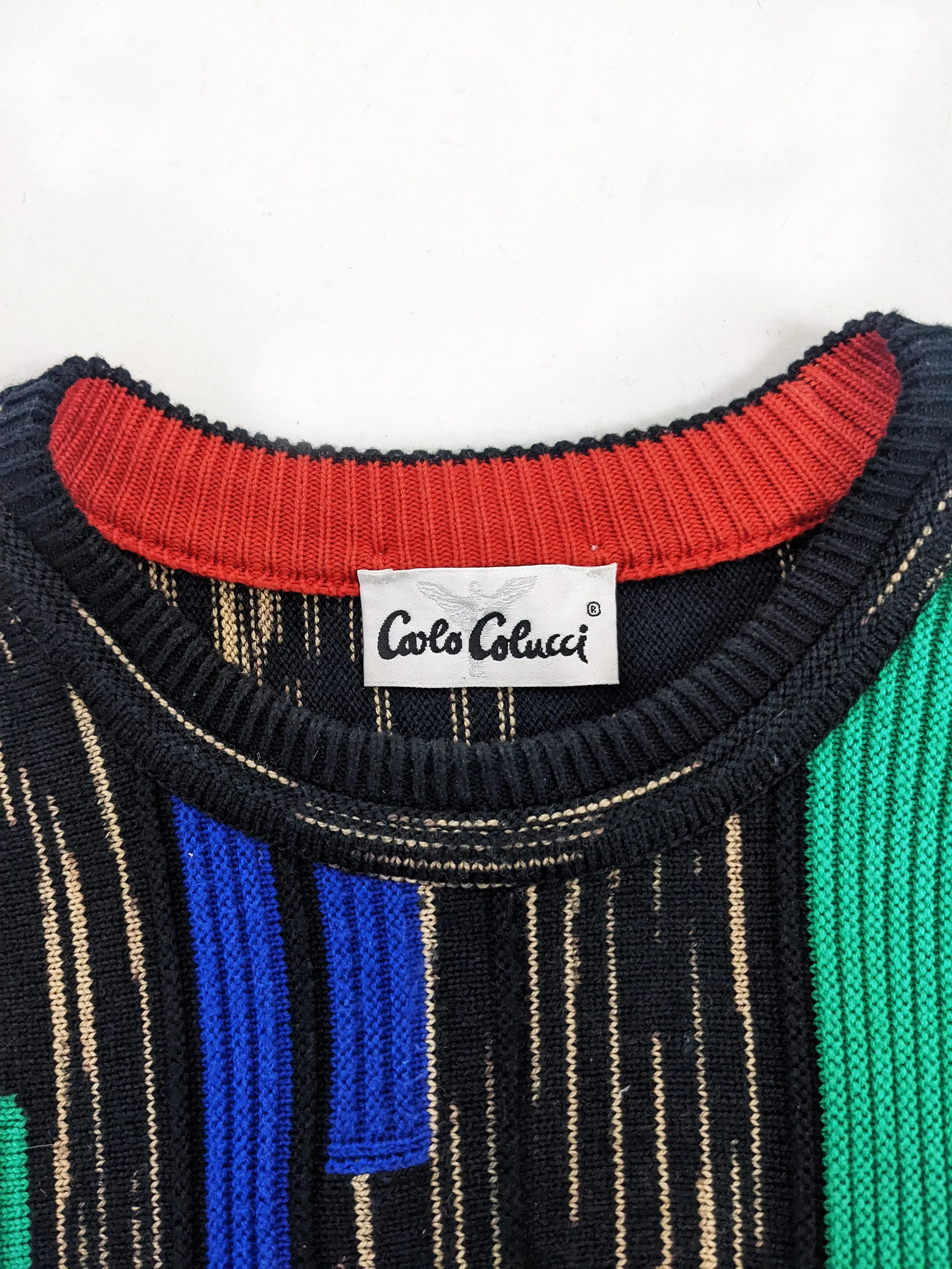 Carlo Colucci Vintage Mens Black Wool Blend Jumper, 1980s