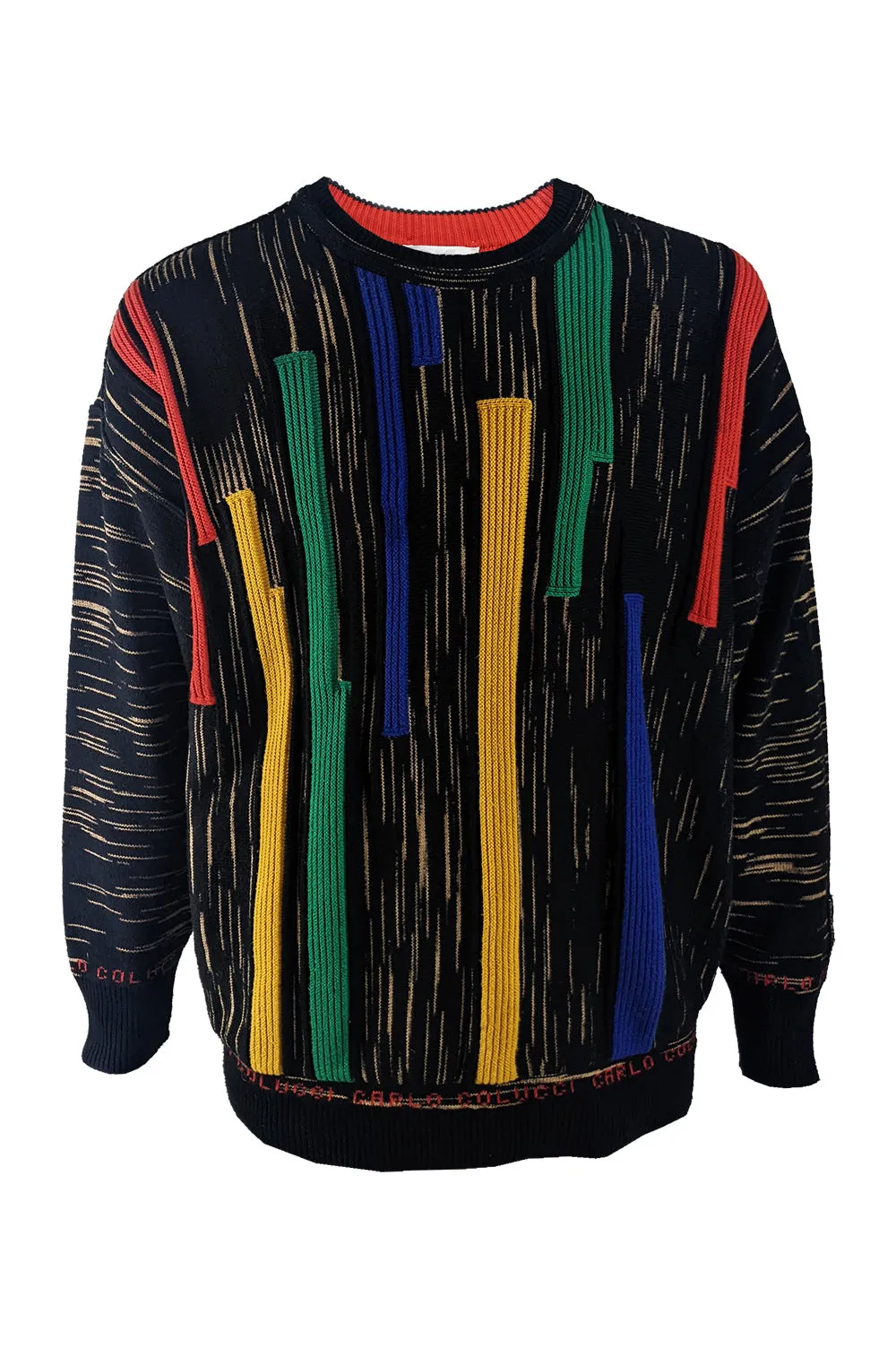 Carlo Colucci Vintage Mens Black Wool Blend Jumper, 1980s
