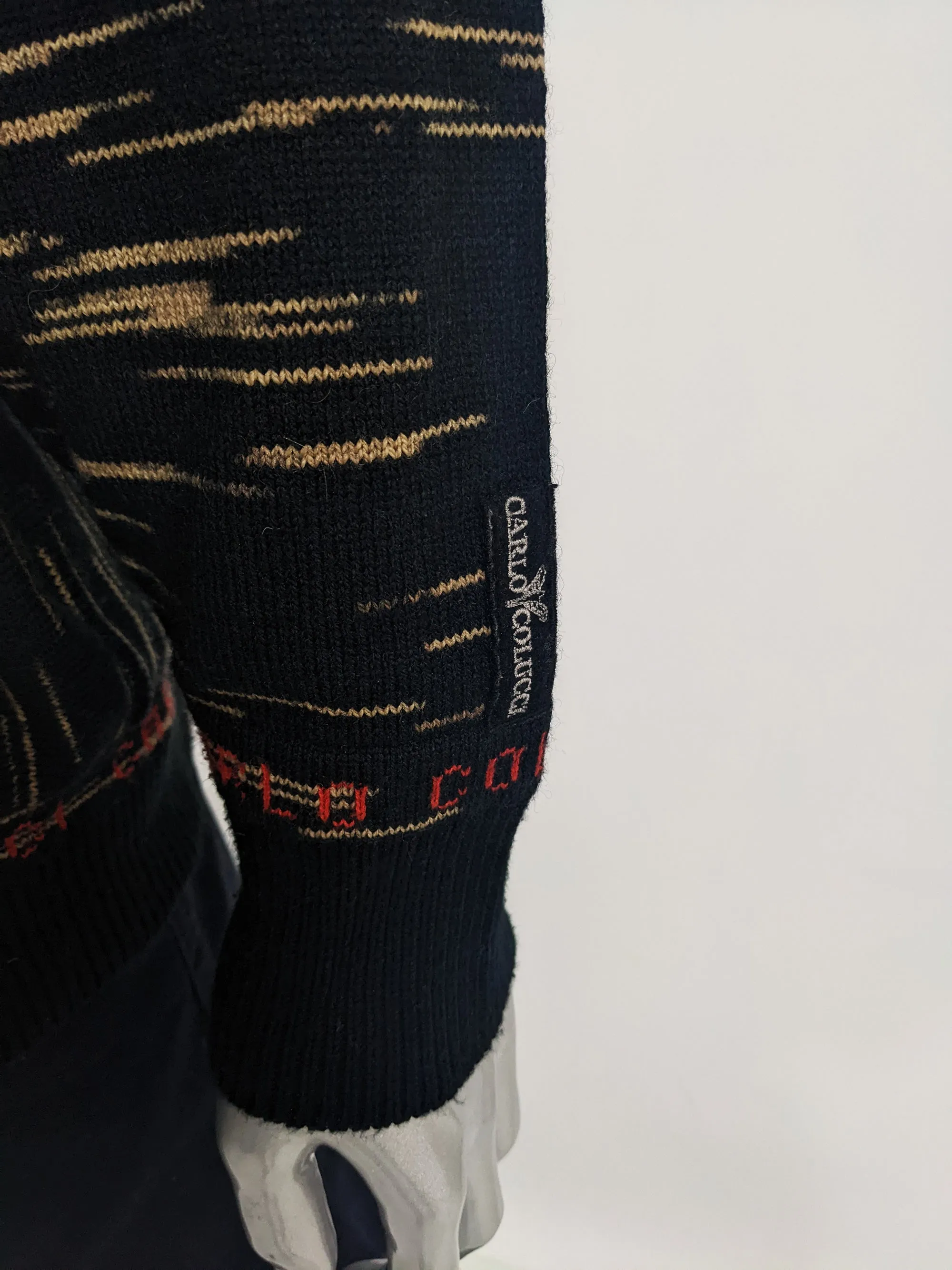Carlo Colucci Vintage Mens Black Wool Blend Jumper, 1980s