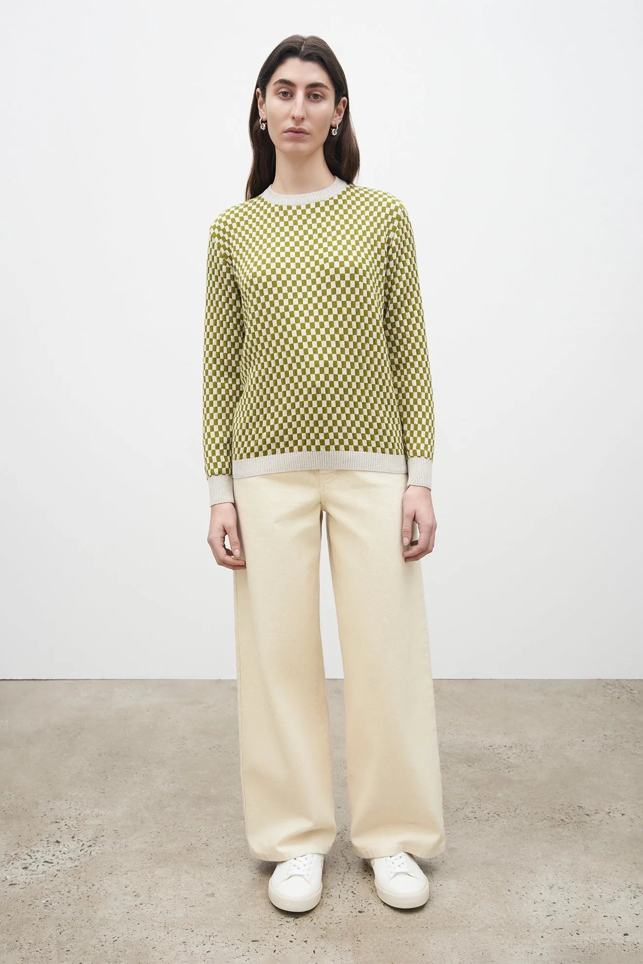 Checkerboard Knit Crew - Lawn Check