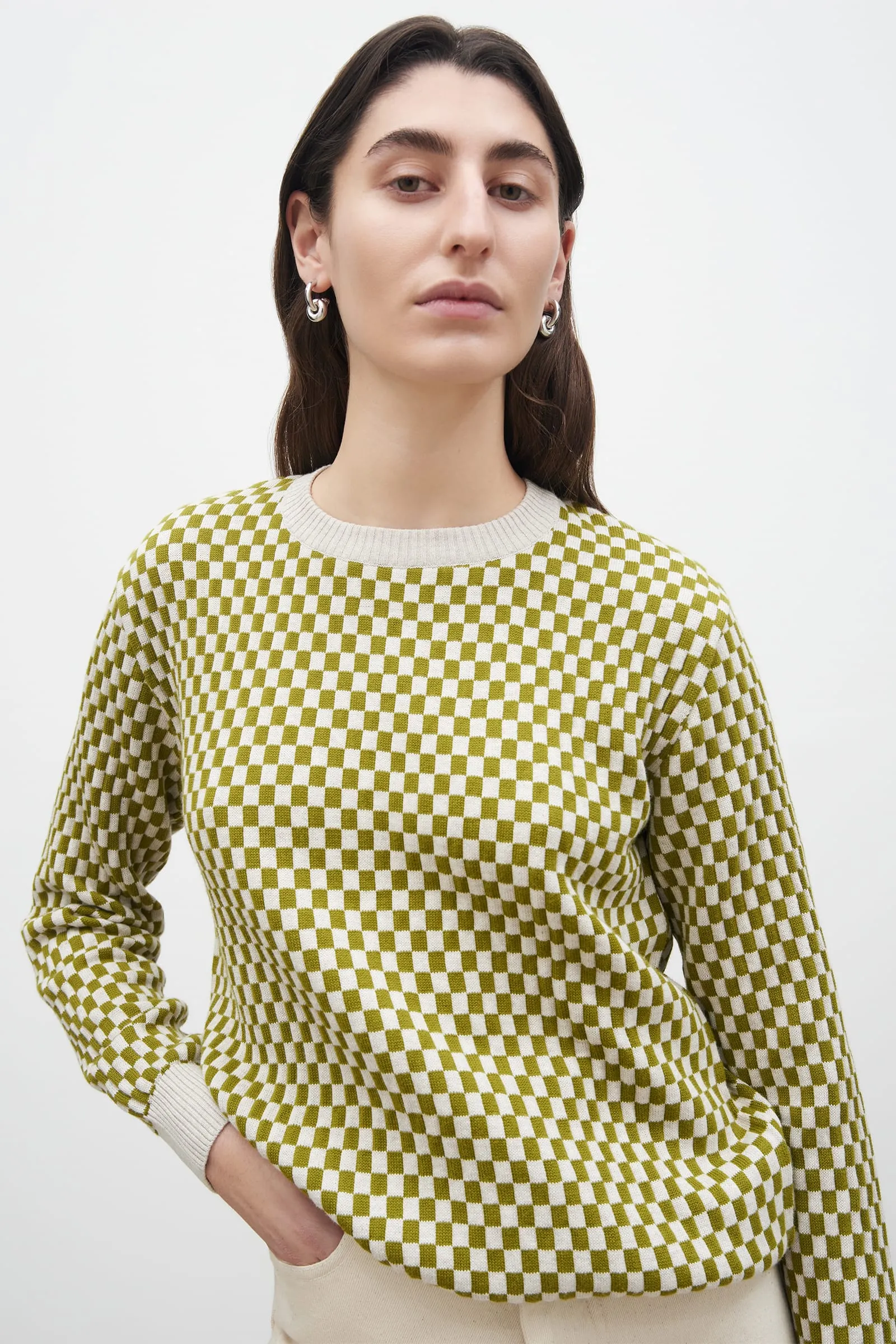 Checkerboard Knit Crew - Lawn Check