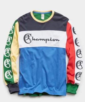 Color Block Graphic Long Sleeve Tee in Light Blue