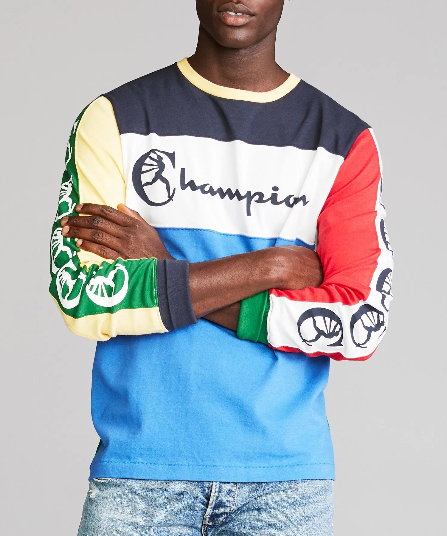 Color Block Graphic Long Sleeve Tee in Light Blue
