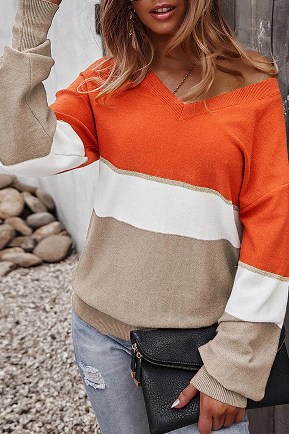 Colorblock V Neck Sweater