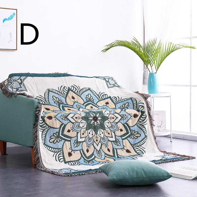 Cotton Hemp Woven Thread Blanket Sofa Towel Beach Towel Thin Blanket