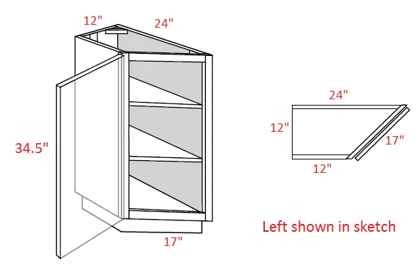 EB22-BTC2412R Elegant Dove Assembled 12" Angle Base Cabinet