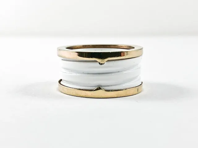 Elegant Dainty White Enamel Wheel Design Steel Ring