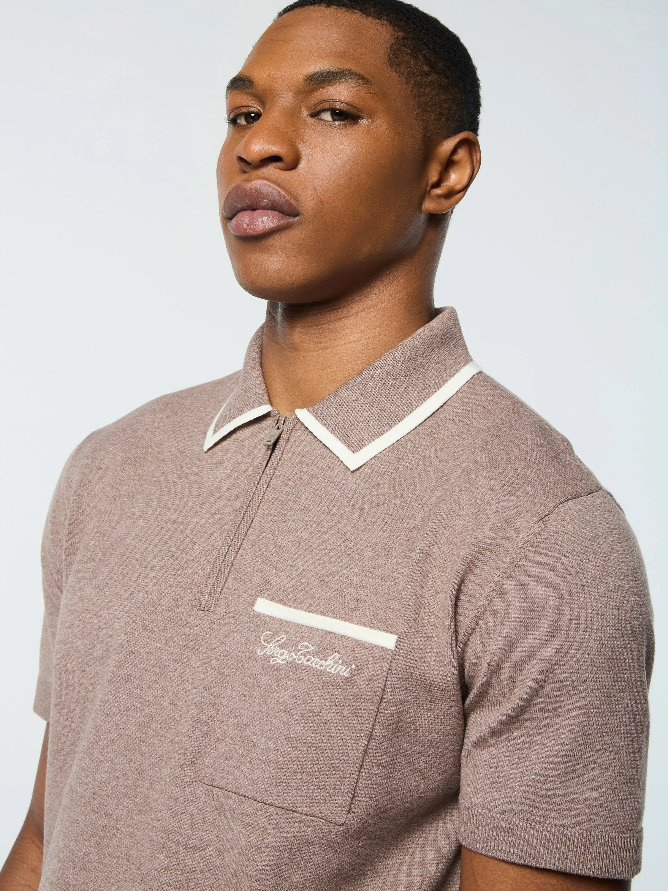 Enzo Knit Polo- Taupe Grey