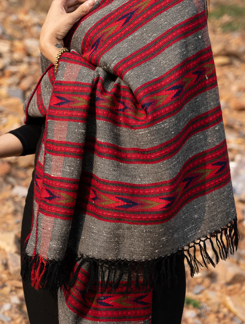 Exclusive, Soft Himachal Wool Stole - 6 Panels, Warm Grey