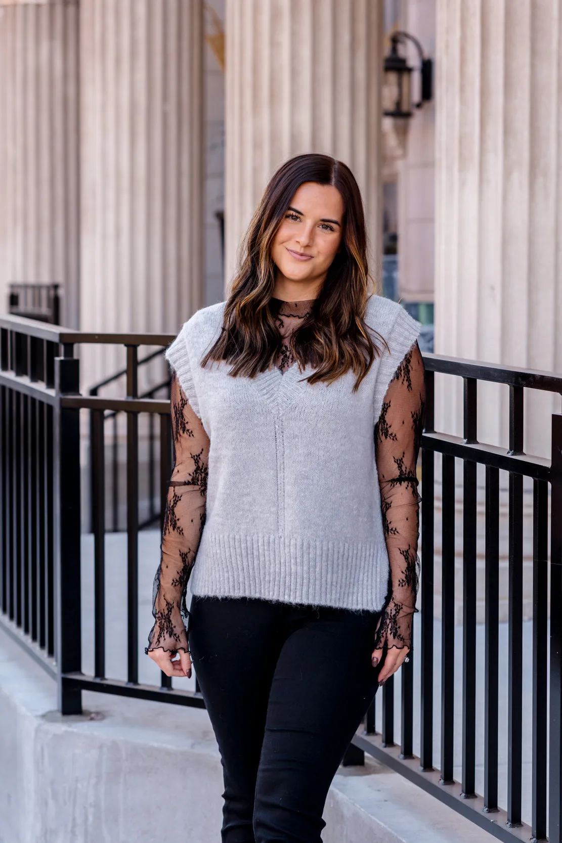 Gemma V-Neck Sweater Vest | Grey