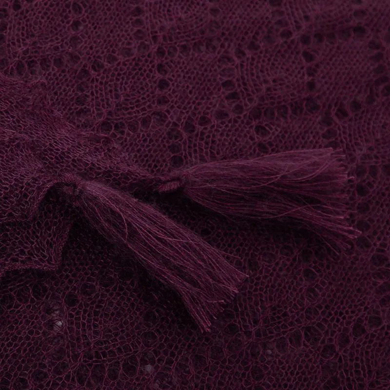 G.H.Hurt & Son Soft and Fluffy Mohair and Silk Scarf with Tassels - Aubergine