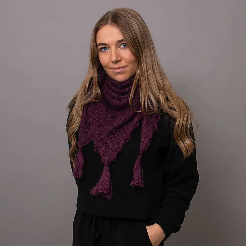 G.H.Hurt & Son Soft and Fluffy Mohair and Silk Scarf with Tassels - Aubergine