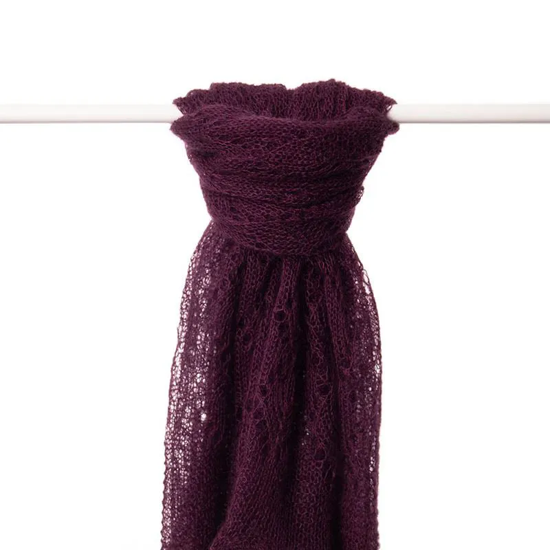 G.H.Hurt & Son Soft and Fluffy Mohair and Silk Scarf with Tassels - Aubergine