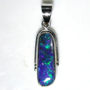 Green / Blue solid boulder opal Pendant in 18K White Gold
