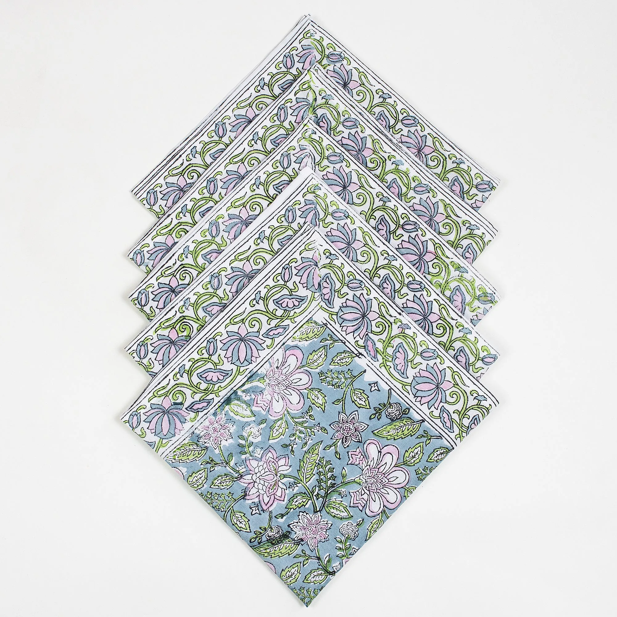 Hand Block Green Floral Printed Cotton Rumal