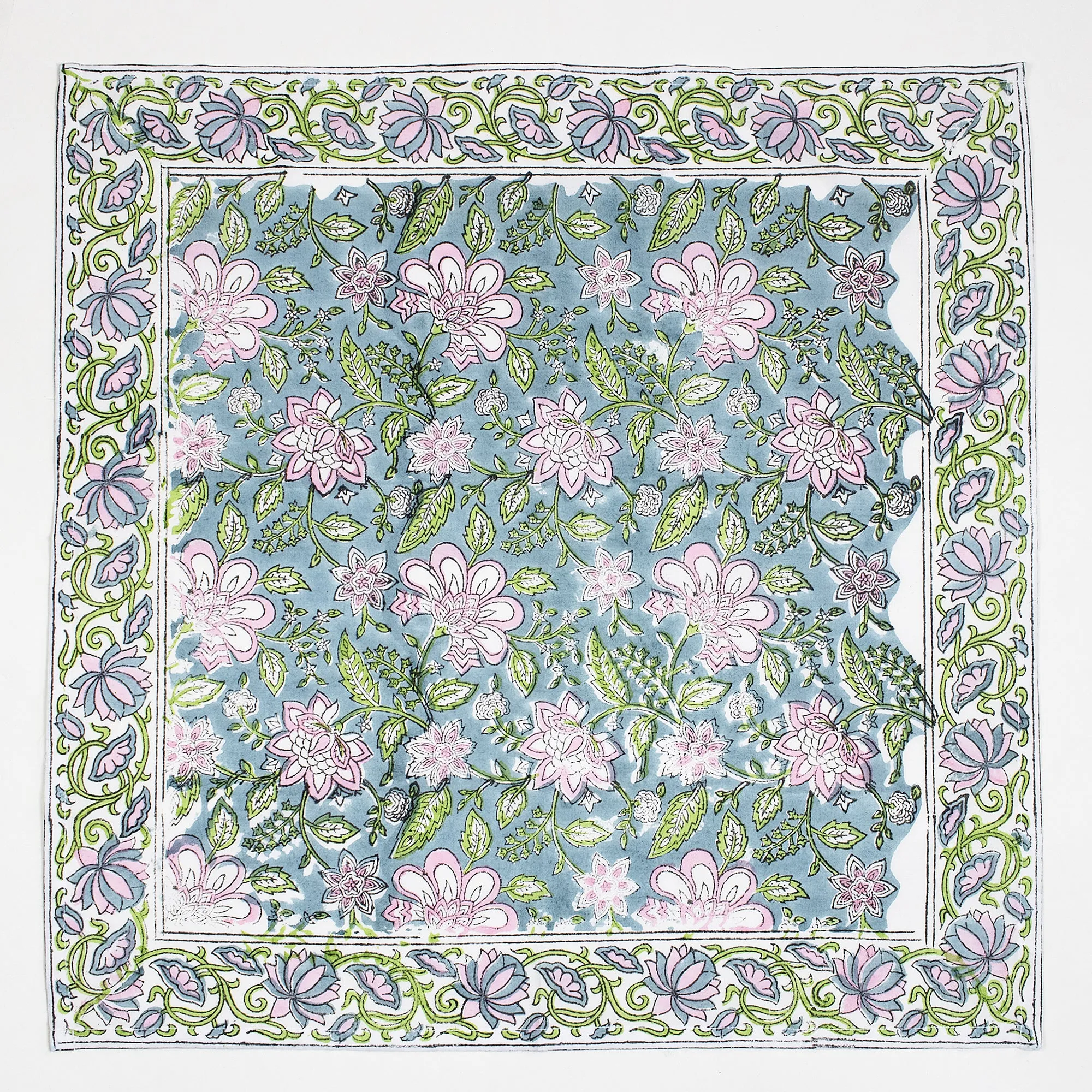 Hand Block Green Floral Printed Cotton Rumal