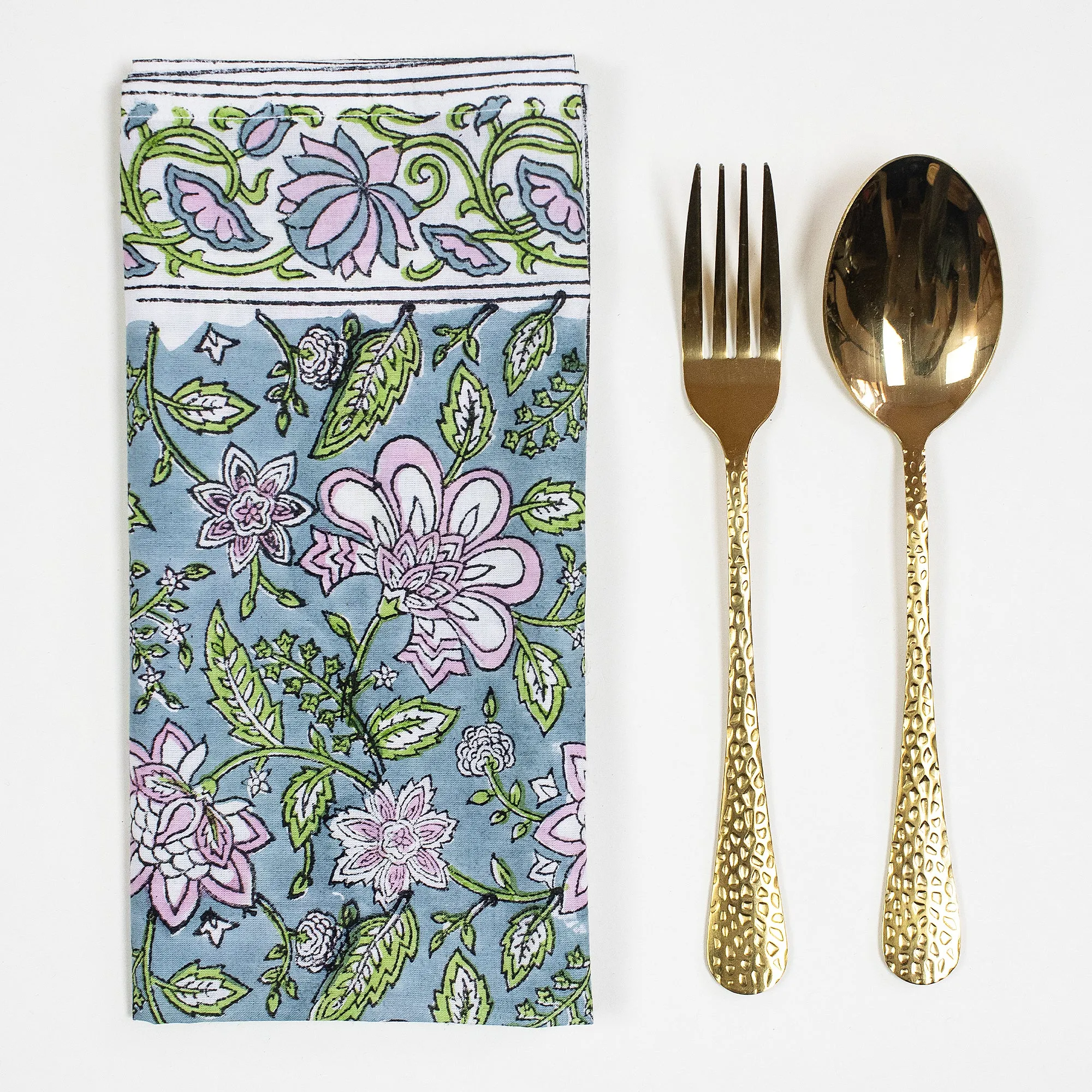 Hand Block Green Floral Printed Cotton Rumal
