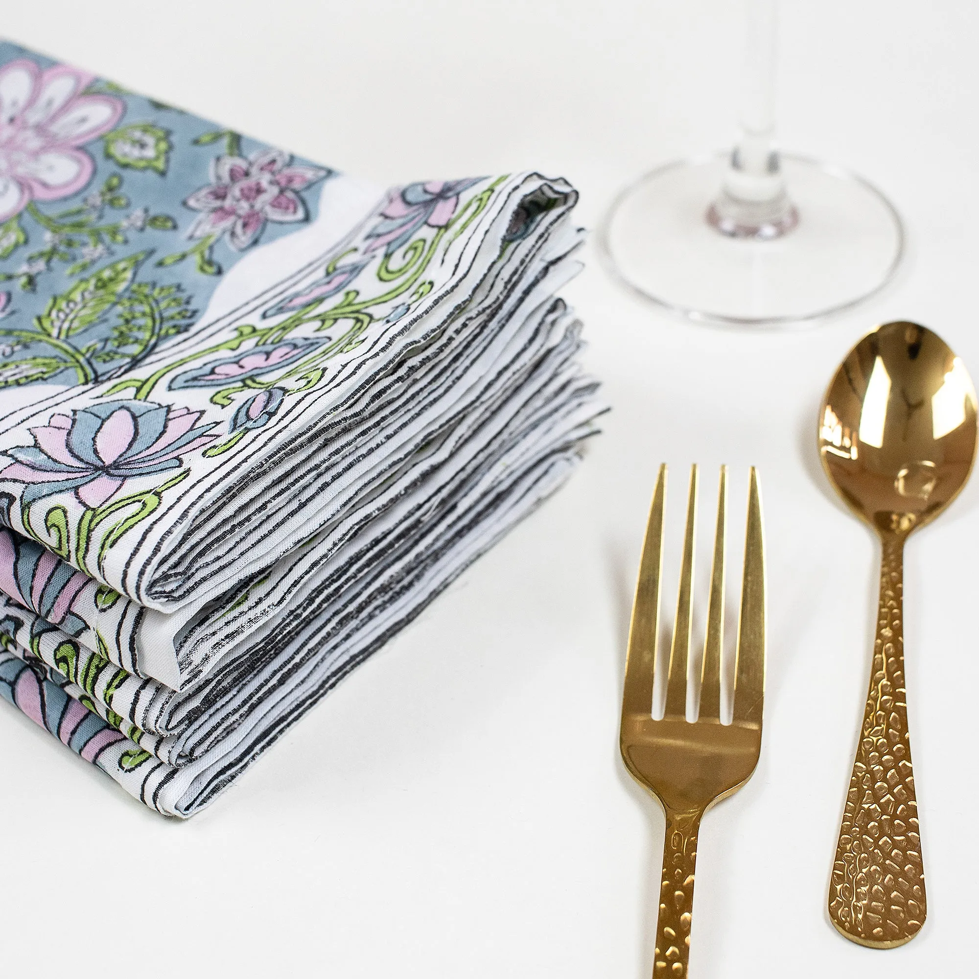 Hand Block Green Floral Printed Cotton Rumal
