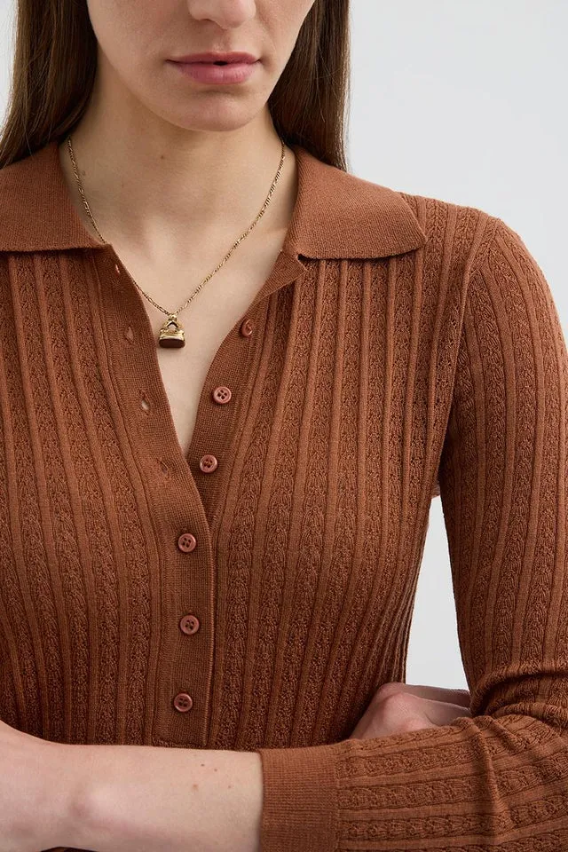Hollow Knit Polo - Tan