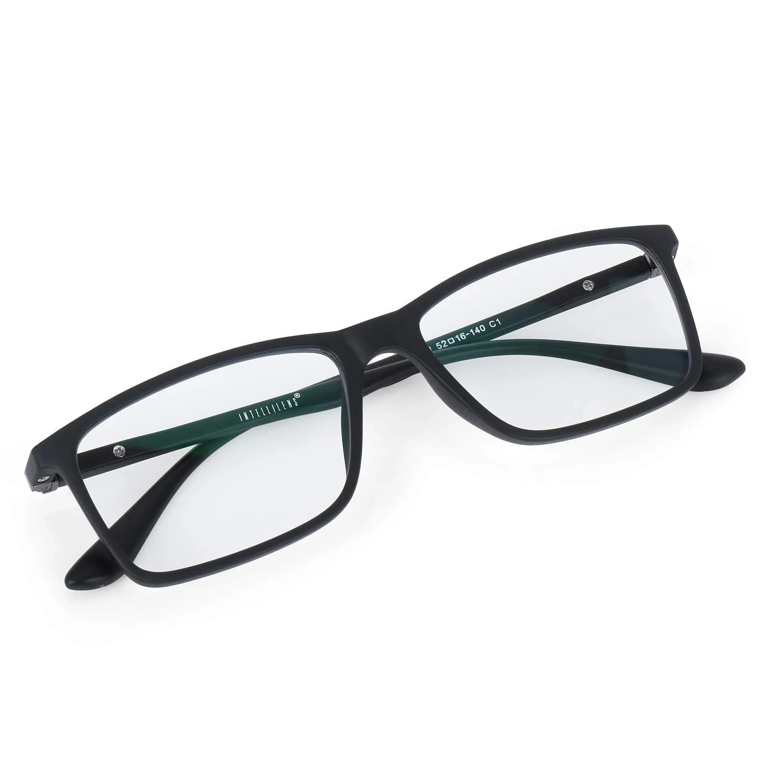 Intellilens® Square Blue Cut Computer Glasses for Eye Protection | Zero Power, Anti Glare & Blue Light Filter Glasses | Frames & Blue Cut Lenses (Black) Pack of 1