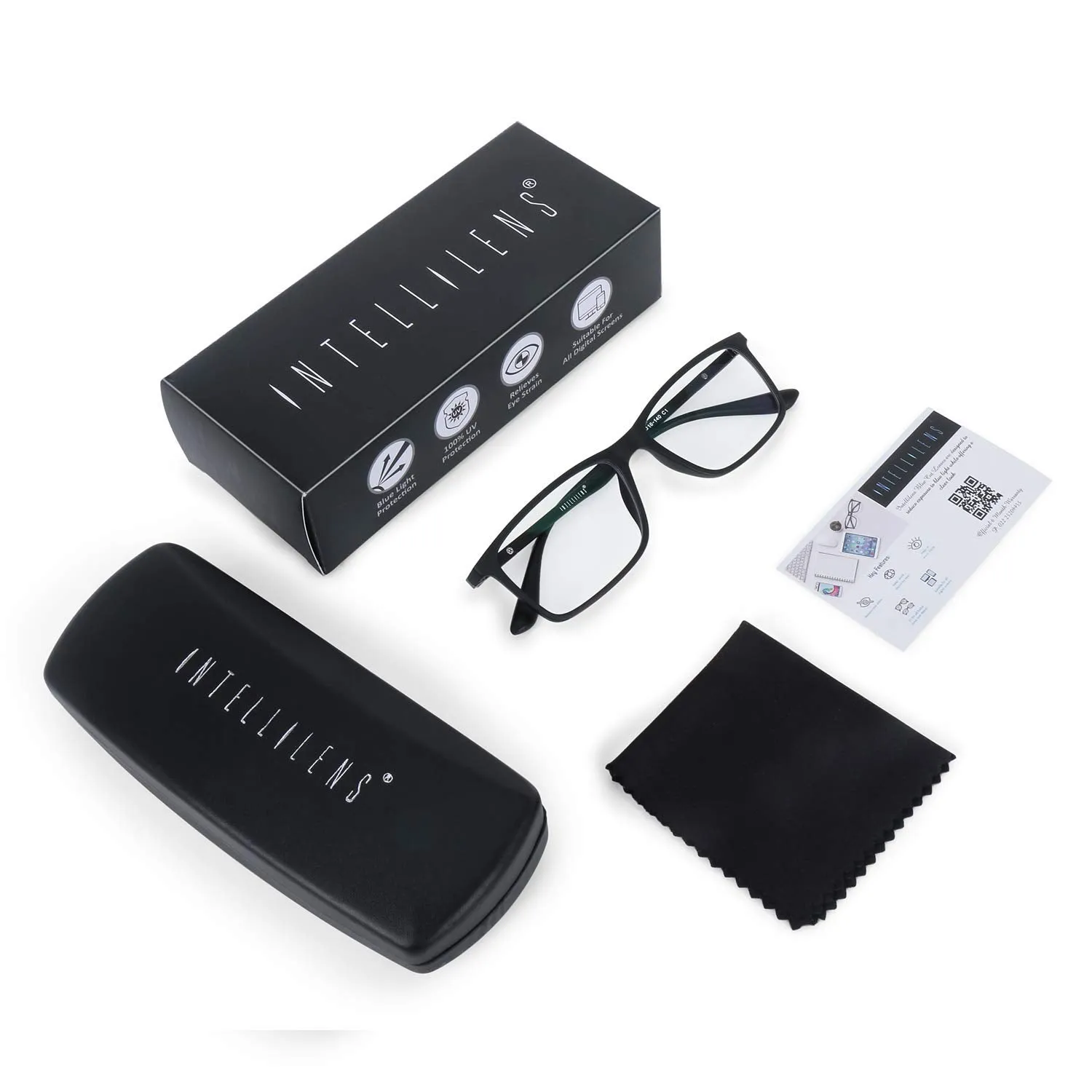 Intellilens® Square Blue Cut Computer Glasses for Eye Protection | Zero Power, Anti Glare & Blue Light Filter Glasses | Frames & Blue Cut Lenses (Black) Pack of 1