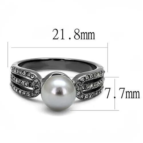 IP Light Black (IP Gun) Stainless Steel Ring with Synthetic Pearl in Gray for Women Style TK3170