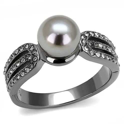 IP Light Black (IP Gun) Stainless Steel Ring with Synthetic Pearl in Gray for Women Style TK3170