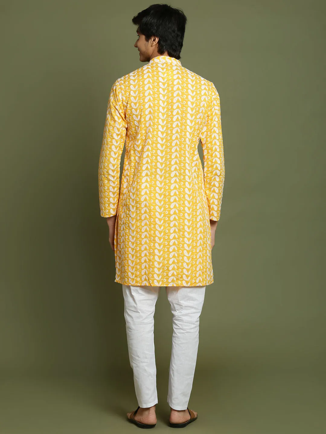 Jashvi Boys' Orange Chaikankari Kurta With White Pyjama Set