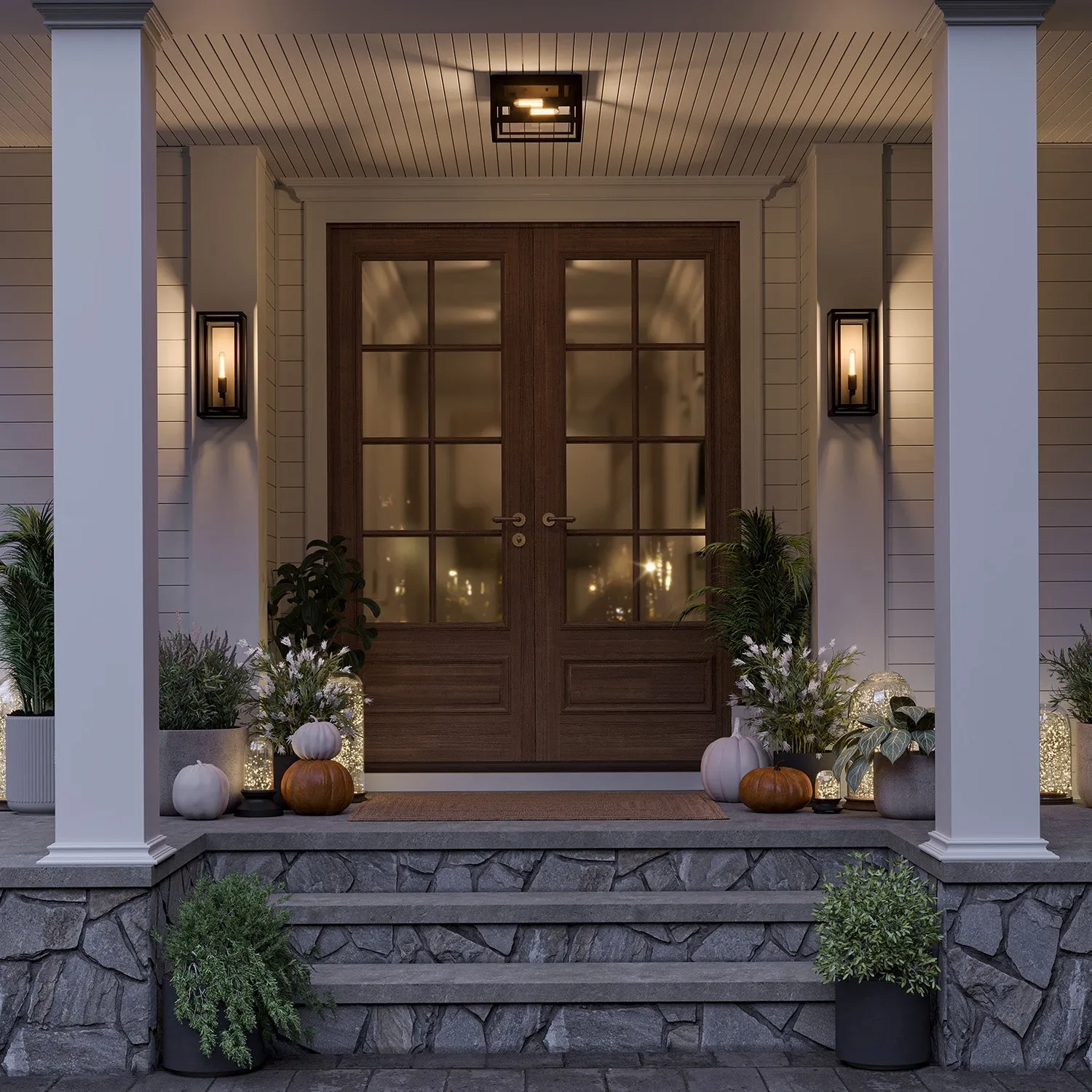 Jaxon Indoor/Outdoor Flush Mount, Matte Black with Brass Accents