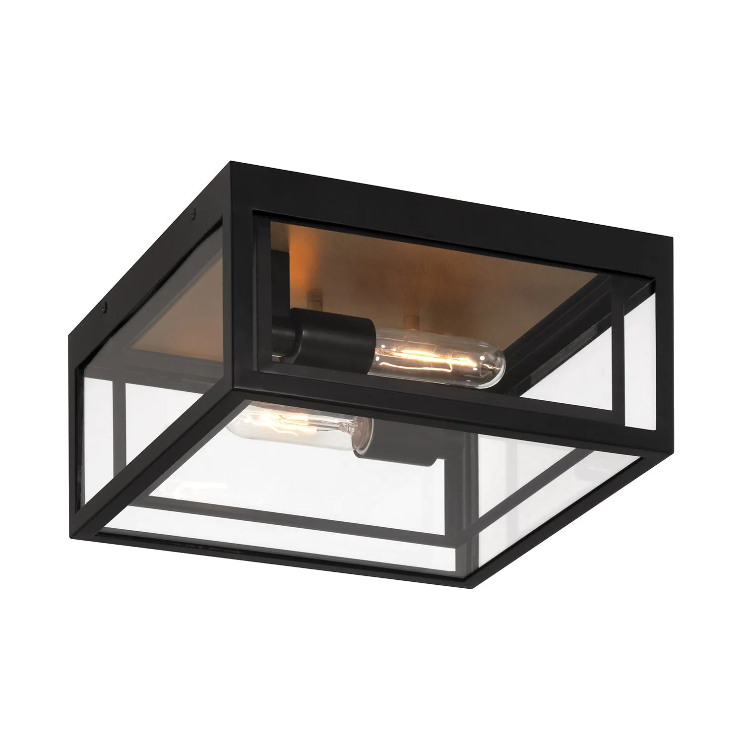 Jaxon Indoor/Outdoor Flush Mount, Matte Black with Brass Accents
