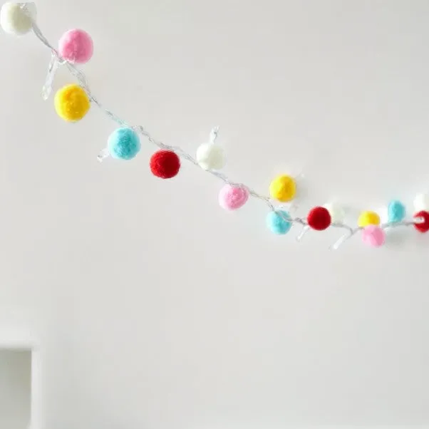 Kids Rainbow Pom Pom String Lights 1.6M
