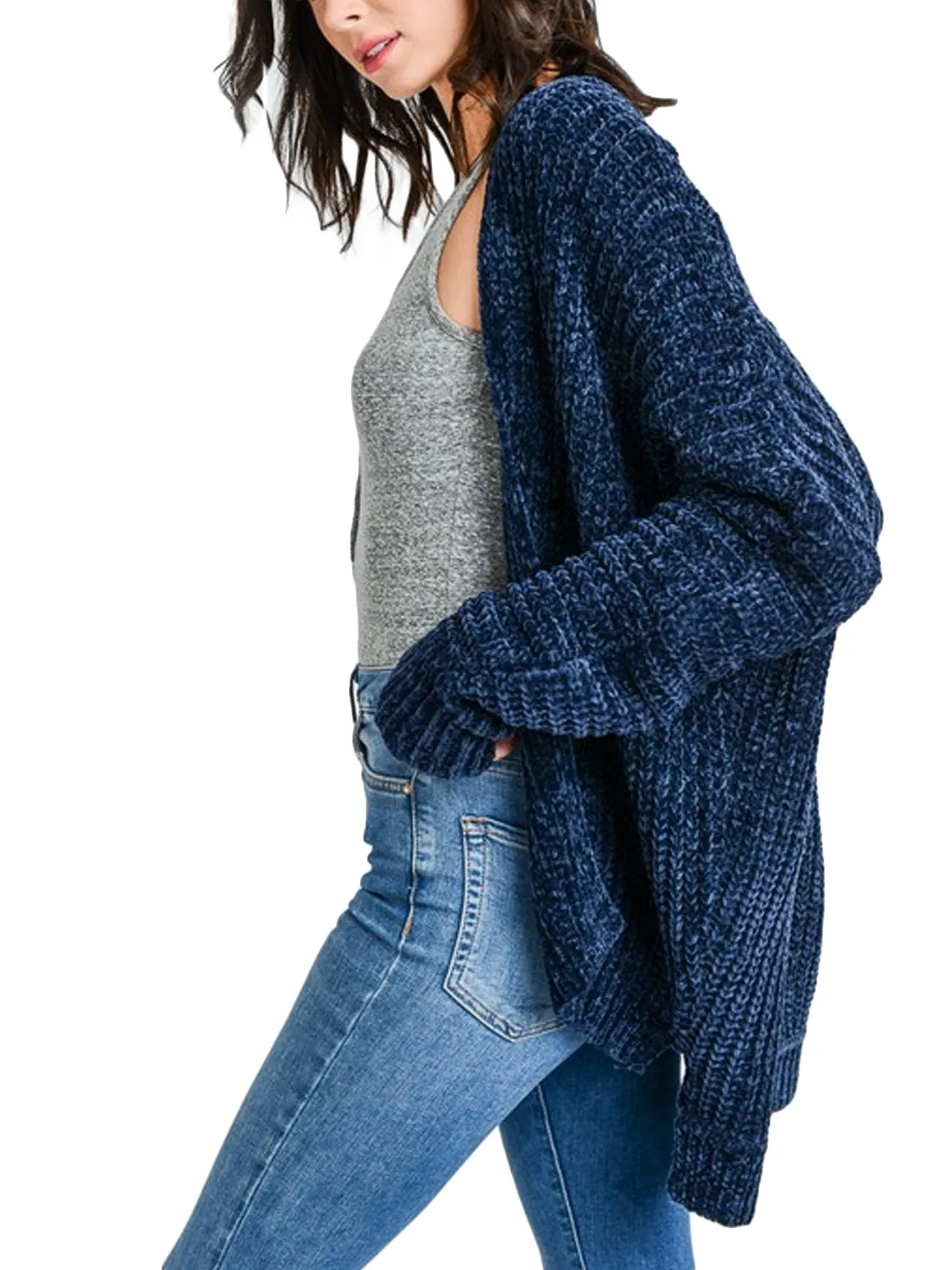 KOGMO Womens Casual Loose Fit Open Front High Low Knit Cardigan
