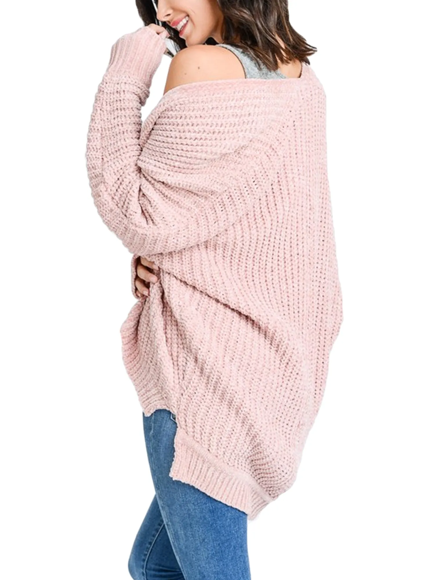 KOGMO Womens Casual Loose Fit Open Front High Low Knit Cardigan