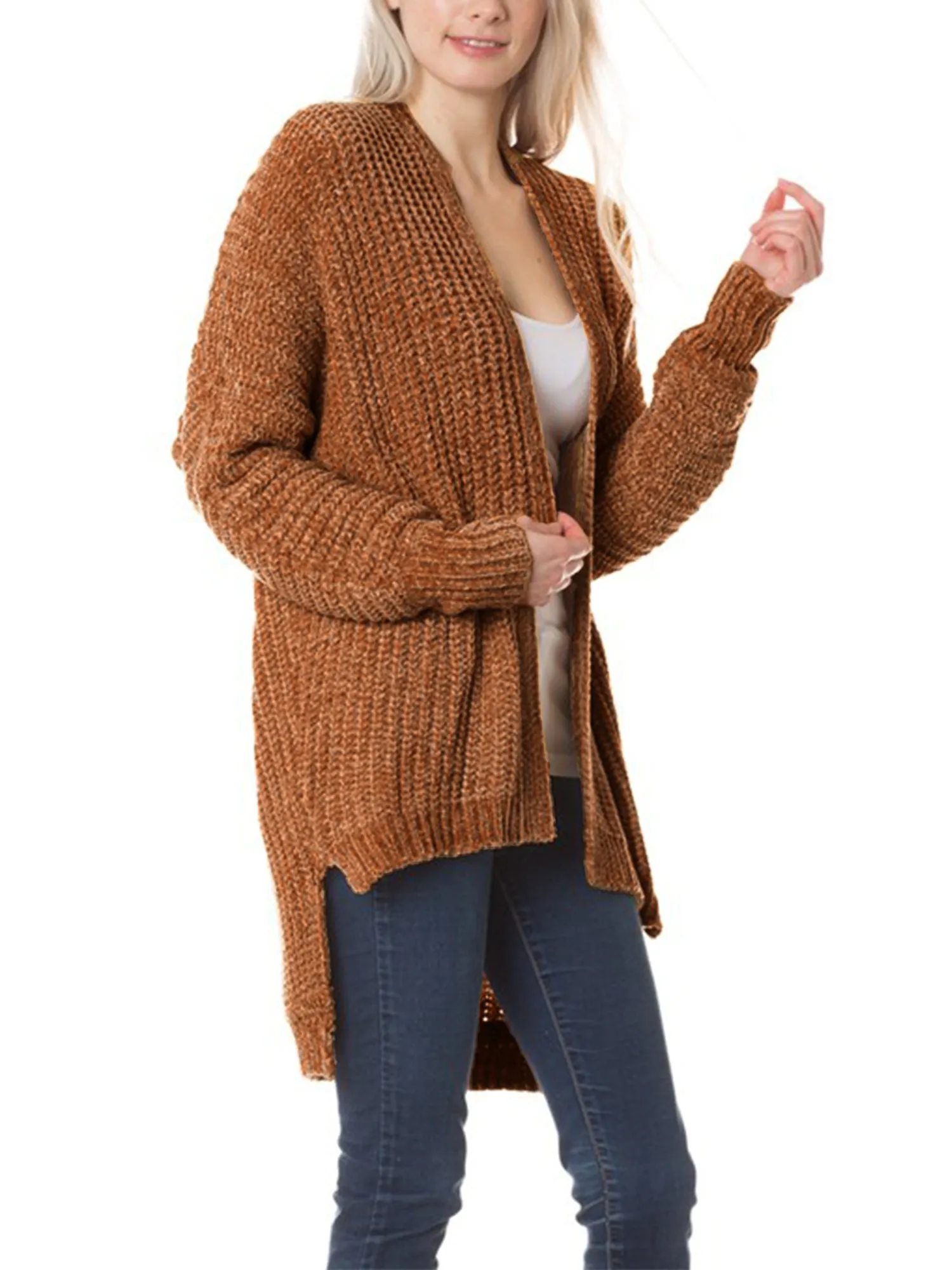 KOGMO Womens Casual Loose Fit Open Front High Low Knit Cardigan