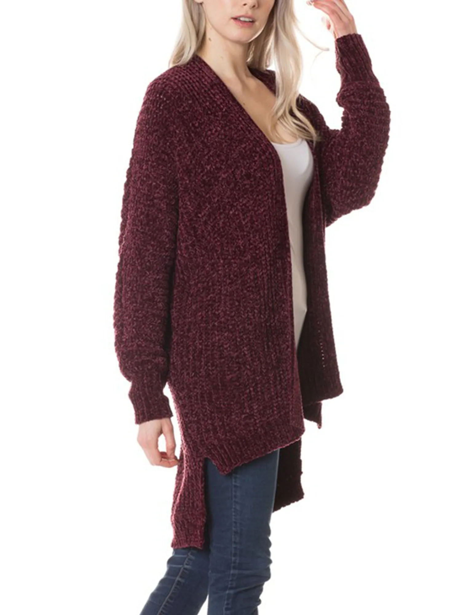KOGMO Womens Casual Loose Fit Open Front High Low Knit Cardigan