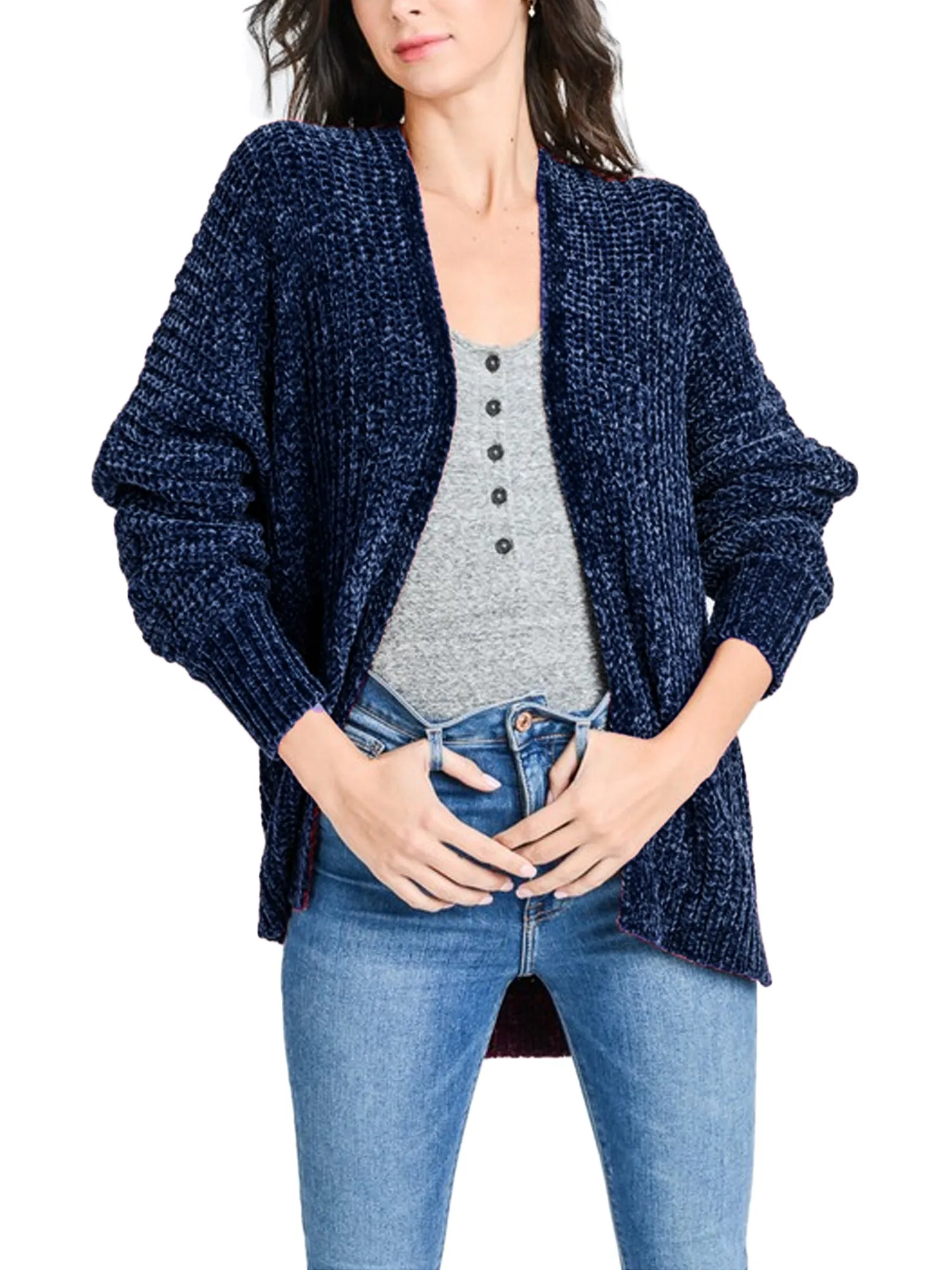 KOGMO Womens Casual Loose Fit Open Front High Low Knit Cardigan